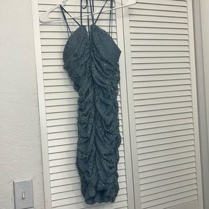 New Wish and Desire Ruched Lace Mini Dress